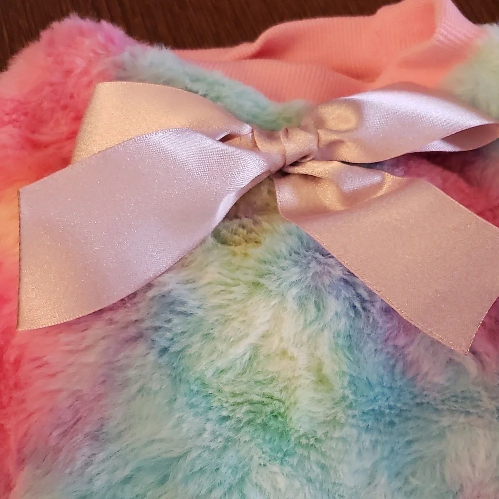 Yikeyo Tie Dye Fleece Coat in Pink, Blue, Purple and Yellow with a Bow Size L